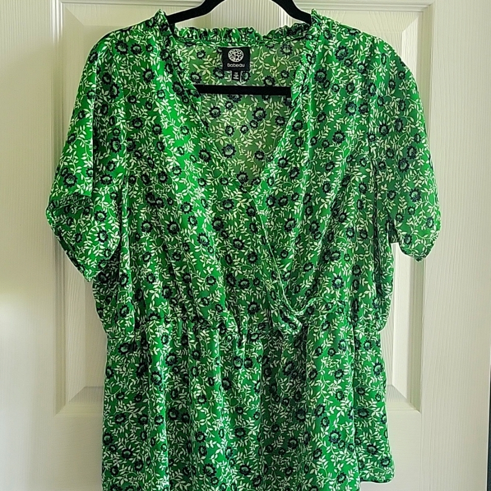 Green floral blouse